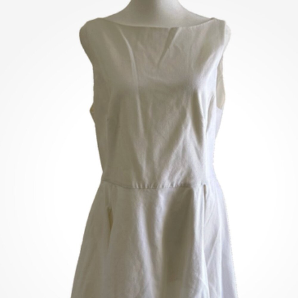 Ralph Lauren White Cotton Pique Fit & Flare Dress Nautical A-Line 14 Coastal - Picture 8 of 8